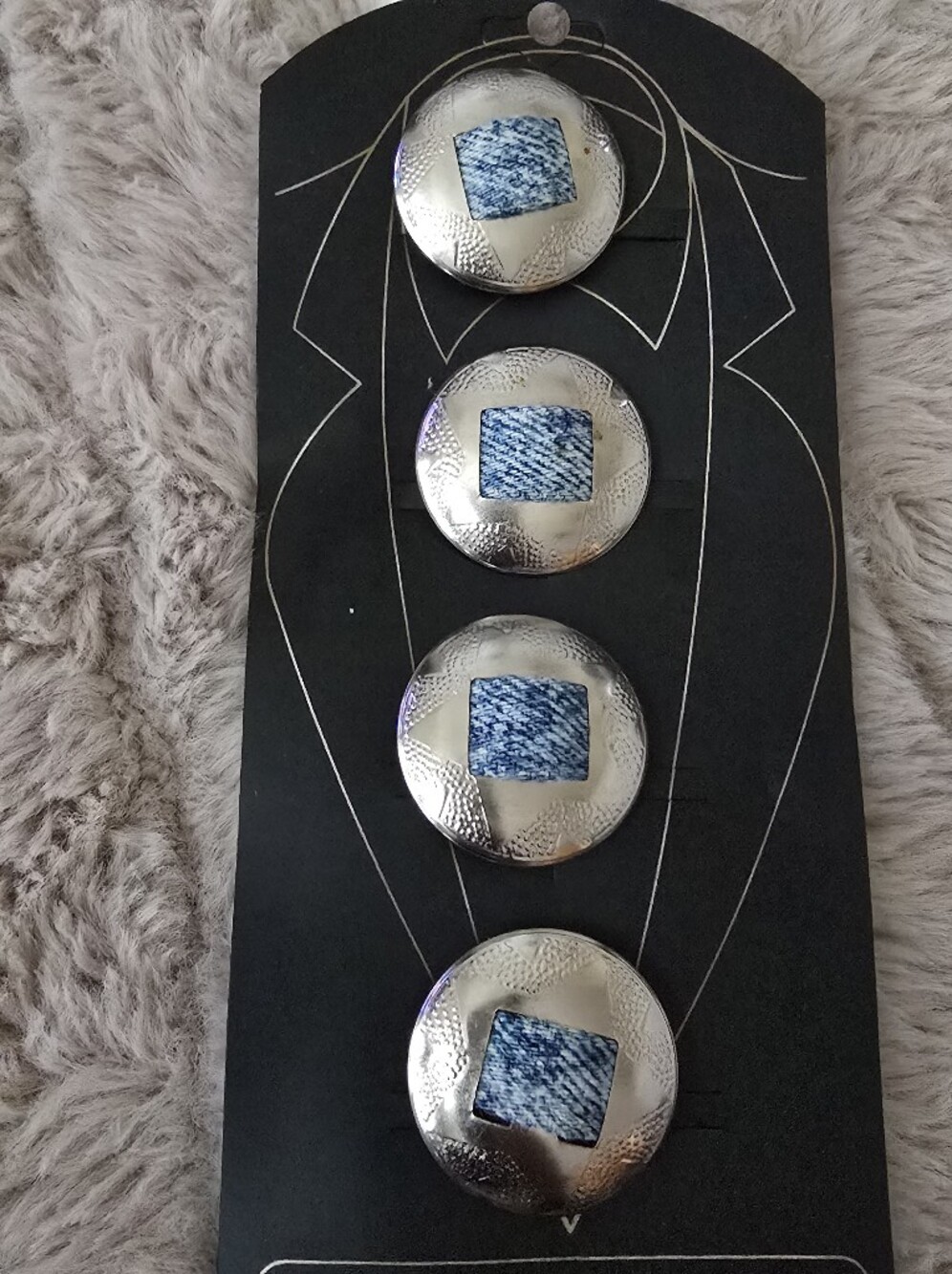 Silver Tone Blue Accent Button Set - Women Jewelry